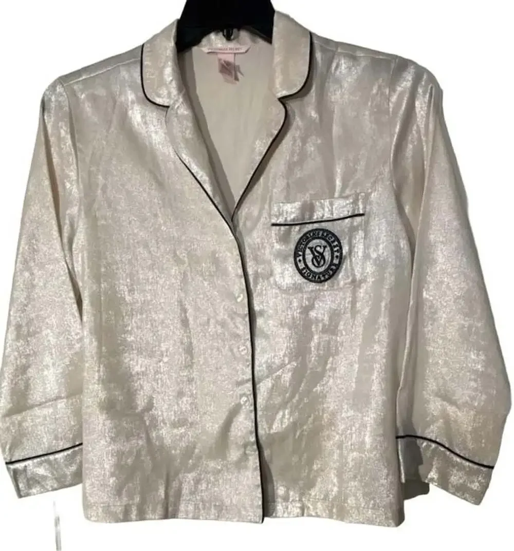 Victoria's Secret Satin Pajama Top Size XS White